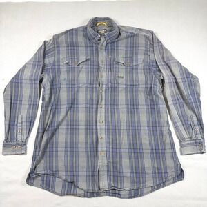 Ariat Rebar Workman Plaid Shirt Mens XXL Tall Blue Grey Long Sleeve Button Down